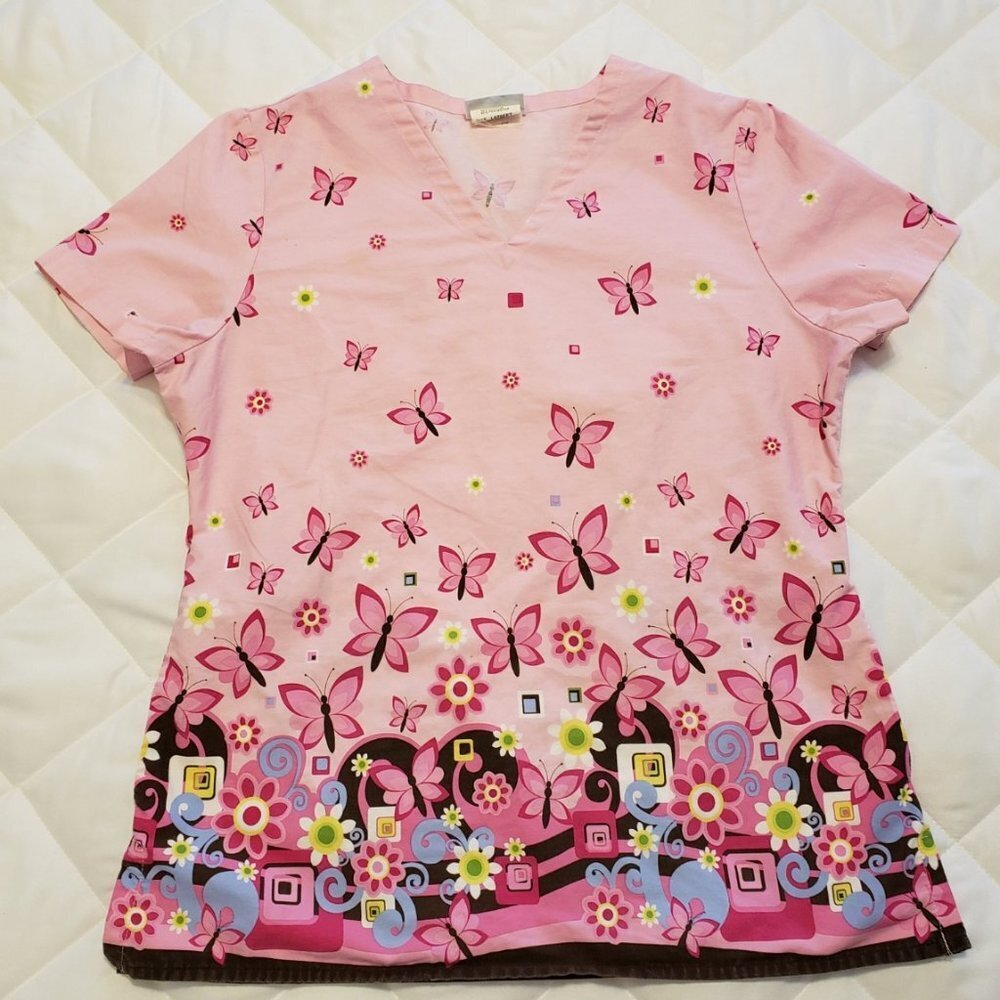 Small Scrub Top- Butterfly Pattern w/side pockets